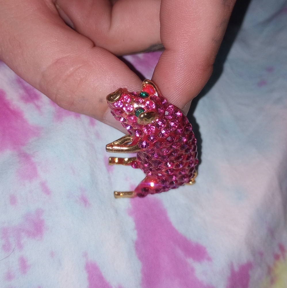 Vintage Pink Rhinestone Pig Brooch Pin